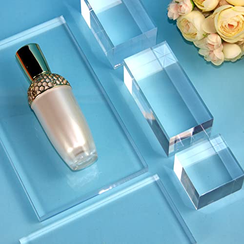 Clear Polished Acrylic Cube Cylinder Round Photo Props, Transparent Solid Acrylic Display Blocks for Photography Boutique Jewelry Cosmetic Crafts Closet Show, 4 Pcs (Transparent Cube) - color: Transparent Cube