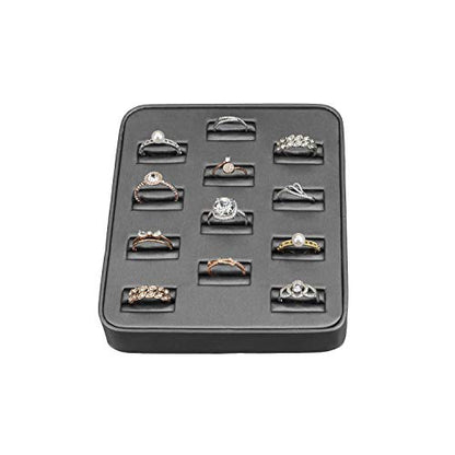 MOOCA 12 Slots Ring Tray Display, Slotted Ring Showcase Display Jewelry Organizer Stand for Home Trade Show, Steel Grey Faux Leather Trim - color: Steel Grey Faux Leather, 12 slots
