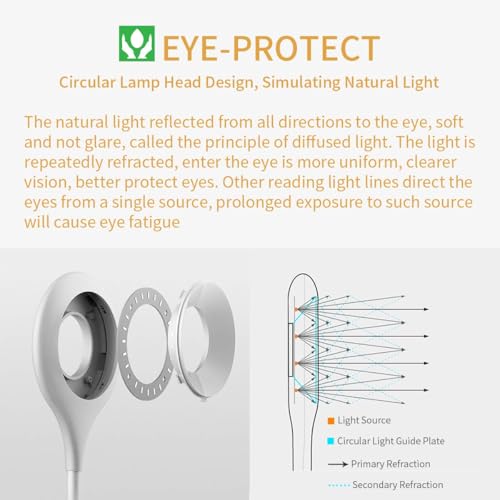 LACOKI Clip on Rechargeable Reading Light for Bed, 3 Color x 3 Brightness 28 LEDs Desk Light, Eye-Caring Desk Lamp with Clamp for Headboard, Table, Desk