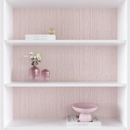 VEELIKE Pale Pink Grasscloth Peel and Stick Wallpaper Textured Pink Wallpaper for Bedroom Girls Room Bathroom 15.7''x118'' Faux Grass Cloth Contact Paper Self Adhesive Removable Linen Vinyl Wall Paper - color: Pale Pink, size: 15.7" x 118"