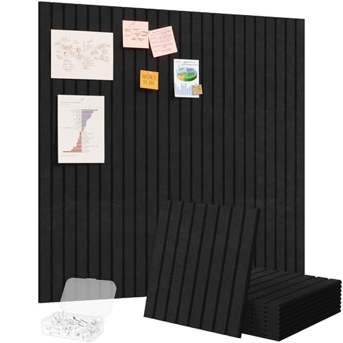 Lifewit Felt Slatted Bulletin Board, 9 Pack Self-Adhesive Panel, 36"x 36" Total Size, Cork Board Alternative, Pin Message Board with 30 Pushpins for Room and Office Decor, Home, Dorm, Black - color: Black, size: Slat Stripe 9-pack