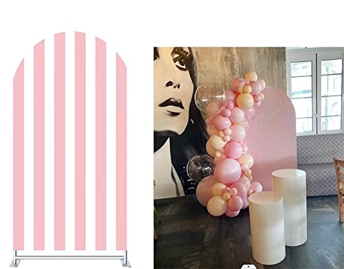 FiVan Arch Covers Stretchy Pink Stripes Backdrop for Birthday Baby Shower Party Decoration 2.6x6ft Baptism Background Props - color: NO-410, size: 2.6x6ft(78x180cm)