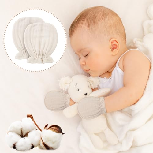 Newborn Baby Muslin Mittens 0-6 Months No Scratch Elastic Wrist Soft Breathable Gloves Bulk Cotton for Infant - color: Sweet Color