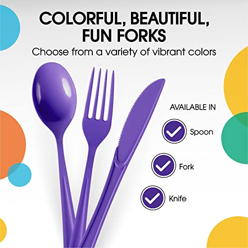 Party Solids Purple Plastic Forks 200 Pieces Purple Forks Disposable Utensils Heavy Duty Plastic Cutlery Set Disposable Cutlery Sets Flatware Sets Silverware Set Party Supplies & Party Tableware - color: Purple