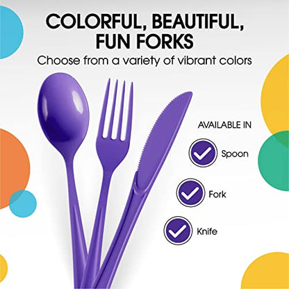 Party Solids Purple Plastic Forks 200 Pieces Purple Forks Disposable Utensils Heavy Duty Plastic Cutlery Set Disposable Cutlery Sets Flatware Sets Silverware Set Party Supplies & Party Tableware - color: Purple