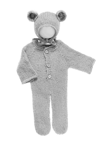 Newborn Baby Photography Props Outfits Cute Bear Hat Romper Set Infant Baby Boy Girl Photoshoot Props Costume ﻿ - color: Grey