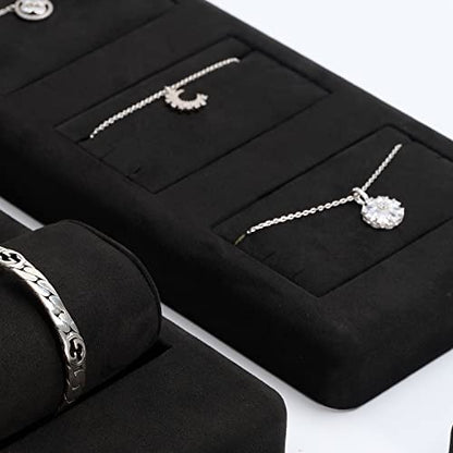Oirlv Premium Black Microfiber Jewelry Display Tray Jewelry Display Set for Selling 3 Slots Necklace Display Stand Necklace Display Tray(TT07005) - size: 3 necklaces tray