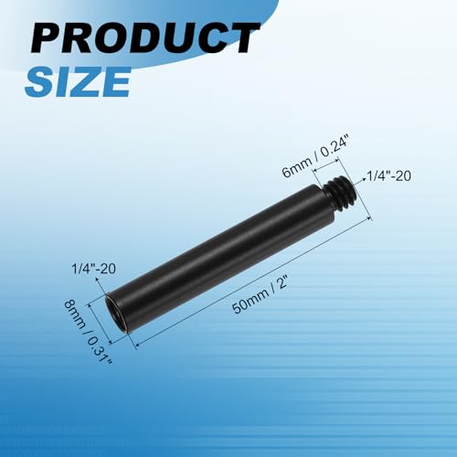 PATIKIL 2" Metal Extension Rod, 2 Pcs 1/4"-20 Female to Male Thread 0.31" Aluminum Alloy Lightweight Stabilizer Accessory Mount Tripod Extender Tube for Tripod DSLR Action Cameras, Black - color: Black, size: 1/4"-20, 2" Length, 0.31" Rod