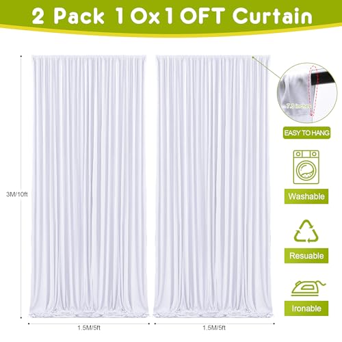 Wokceer White Backdrop Curtain for Wedding Parties 2 Pack 10x10FT Wedding Curtains Photo Backdrop Drapes Polyester for Photoshoot Baby Shower Birthday Party Curtains Background 4 Panels 5x10FT - color: White, size: (2 Pack)10FTx10FT