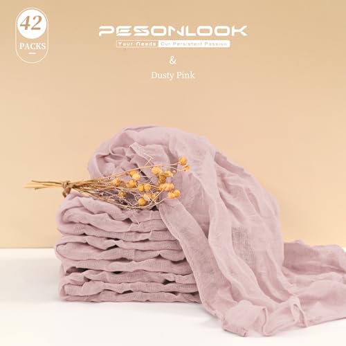 42 Dusty Pink Gauze Cheesecloth Napkins, 20 x 20 Inch Wrinkled Rustic Boho Dinner Napkins for Wedding,Dinner,Family Everyday Use/Parties - color: Dusty Pink, size: 20" x 20" (Set of 42)