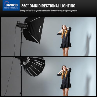 NEEWER Basics Parabolic Softbox Kit, 21.7" Quick Release Bowens Mount Soft Box Light Diffuser Compatible with Godox Compatible with Aputure 600d Studio Photography Video Recording Lighting, NS36P - style: 21.7"/55cm Parabolic