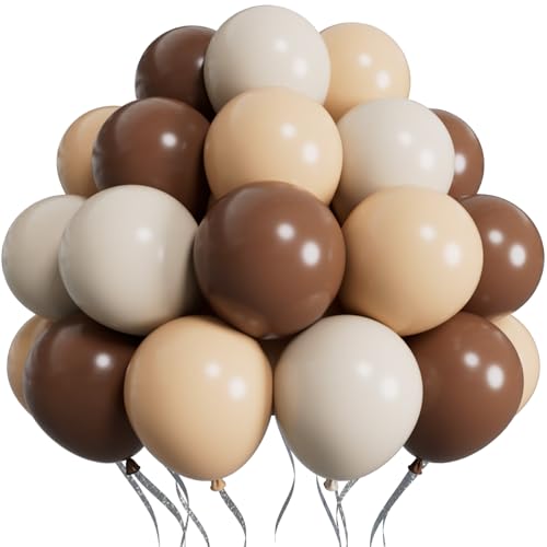 SUWEN Brown Balloons 60Pcs,12 inch Dark Light Brown and Sand White Latex Balloons for Boho Neutral Birthday Thanksgiving Teddy Bear Party Decorations - color: Brown