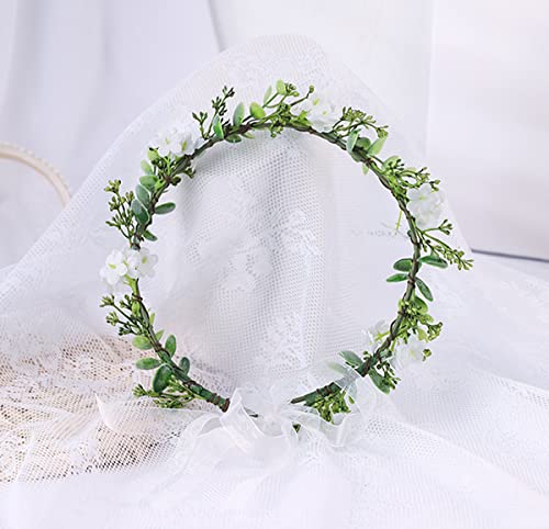 Greenery Leaf Crown Rustic Wedding Headpiece Bridal Headband Photo Prop - color: S-white