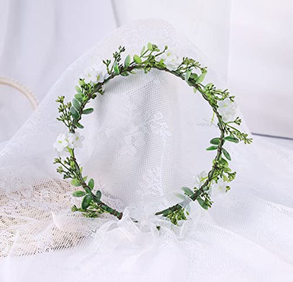 Greenery Leaf Crown Rustic Wedding Headpiece Bridal Headband Photo Prop - color: S-white