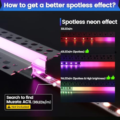Muzata 10Pack 6.6ft/2M Plaster in LED Channel Trimless Recessed LED Strip Diffuser Channel Spotless Deeper Wider for Drywall Ceiling Wall U117 WW 2M - size: 10Pack*2M/6.6FT