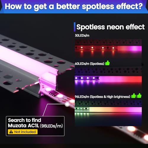 Muzata 10Pack 3.3FT/1M Plaster-In LED Channel Trimless Recessed LED Strip Diffuser Channel Spotless Deeper Wider for Drywall Ceiling Wall U117 WW 1M - size: 10pack*1m/3.3ft