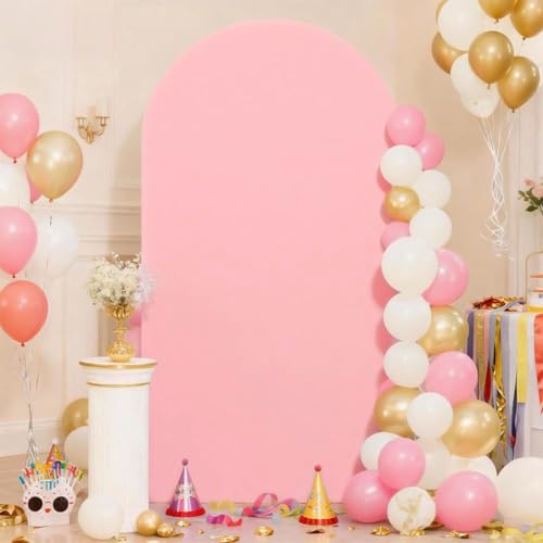 6FT Arch Backdrop Cover Pink Spandex Round Top Chiara Backdrop Cover for Wedding Birthday Party Baby Shower Anniversary Engagement Photographic Photo Backgrounds Decor - color: Pink, size: 6 FT