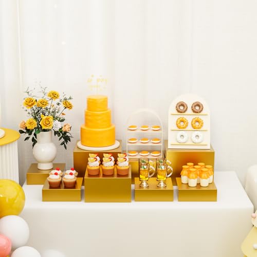 Metal Display Stands for Buffet Table - Black & White Cake Risers, Cupcake Stand for Wedding, Party, Catering Supplies, Elegant Food Risers for Displaywith 3Pcs Hollow Bottoms 6''x7''x8'', Sturdy & Modern (Gold, (6,7,8)''-1 set) - color: Gold