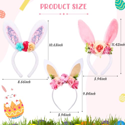 Hoteam 3 Pcs Easter Bunny Ears Headband Rabbit Ear Hair Band for Women Cute Bunny Headwear for Easter Carnival Birthday Party Favor Cosplay Costume Accessories