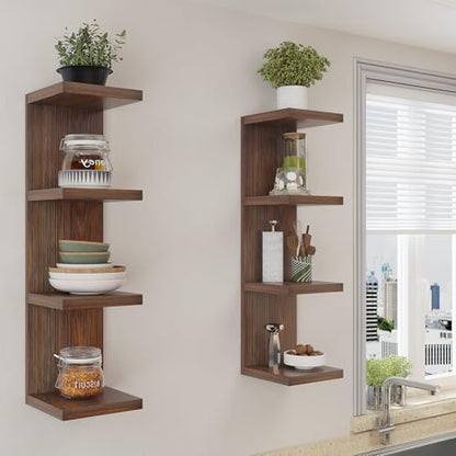 LitaEther Lack Wall Shelf,Display Floating Shelf (Solid Wood, 4 Tier) - color: Solid Wood, size: 4 Tier