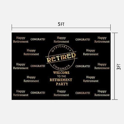 Officially Retired Black Golden Banner Backdrop for Photography, 5x3FT, Happy Retirement Party Background, Photo Booth Studio Props BJMYLU393 - size: vinyl-5x3ft
