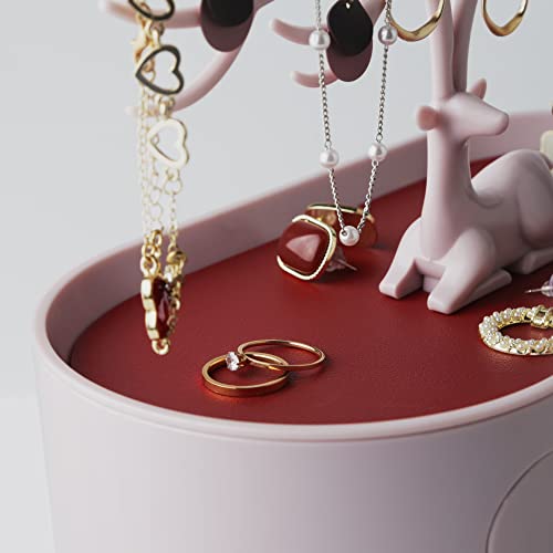 MORE&LESS Red Artificial Leather and Red Crystal Handle Deer Jewelry Display Rack for Ring Earrings Necklace Bracelet - color: D Red PU
