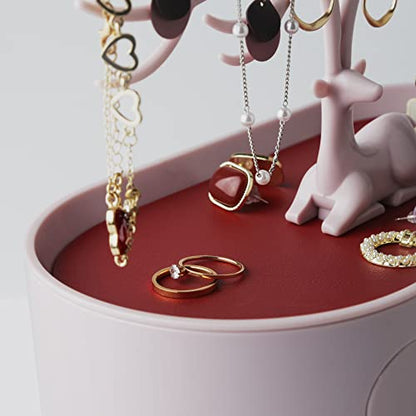 MORE&LESS Red Artificial Leather and Red Crystal Handle Deer Jewelry Display Rack for Ring Earrings Necklace Bracelet - color: D Red PU