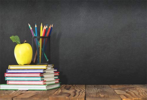 Leyiyi 9x6ft Welcome Back to School Backdrop School Season Old Classroom Banner Vintage Desk Blackboard Colored Pens Note Books Apple Photography Background Kids Portrait Studio Prop Vinyl Banner - size: 9x6ft