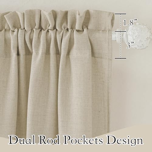 RYB HOME Semi Sheer Curtains - Linen Textured Sheer Curtains Light & Airy Country Curtains Privacy Sheer Window Decor for Bedroom Living Room Sun Room, Beige, W 52 x L 90 inch, 1 Pair - color: Beige, size: 52"W x 90"L (Pack of 2)