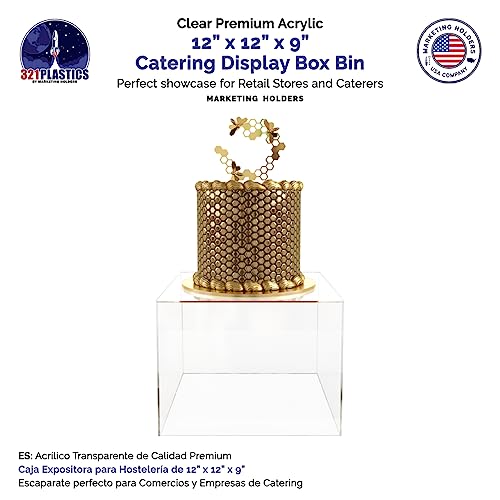 2 Pack Acrylic Display Riser Box with One Open Side Versatile 12" x 12" x 9" No LId Clear Dust Cover Retail Product Riser or Merchandise Storage Bin by Marketing Holders - size: 12"w x 9"h