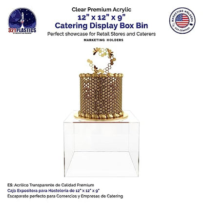 2 Pack Acrylic Display Riser Box with One Open Side Versatile 12" x 12" x 9" No LId Clear Dust Cover Retail Product Riser or Merchandise Storage Bin by Marketing Holders - size: 12"w x 9"h