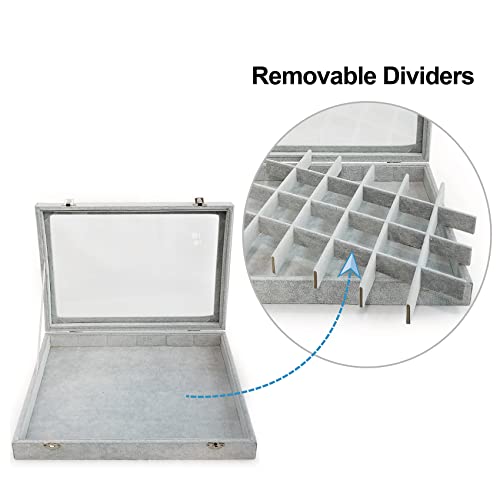 Removable 24 Grids Jewelry Organizer Box Ice Velvet Clear Lid Jewelry Tray Display Case for Earrings Rings Bracelet Grey - color: 24 Grids