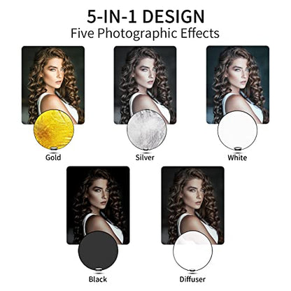 Selens 32 Inch (80cm) Reflector Photography, Collapsible Light Reflector with Carrying Case, 5 in 1 Handle Reflector for Photography Photo Studio Lighting -Translucent, Silver, Gold, White and Black - size: 32 Inch