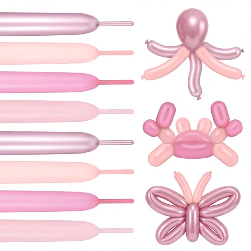 100 Pcs Long Twisting Balloons, Metallic Pink Pastel Pink Long Balloons for Animal Party Decorations, Birthday Graduation New Years Wedding Engagement Party Decoration - color: Metallic Pink