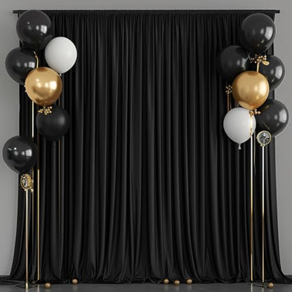 ESGOTBME 10x7ft Wrinkle Free Black Backdrop Curtain for Parties Soft Fabric Drapes Wedding Black Curtain Backdrop for Birthday Party Decorations Background for Photography 5x7ft, 2 Panels