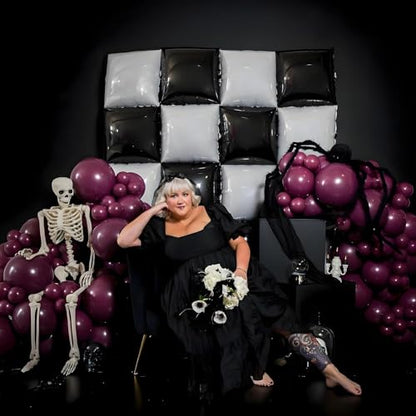 Black White Square Foil Balloon Wall,25Pcs Double Sided Checkered Balloons Backdrop Helium Balloon Tunnel Arch Garland Kit for Birthday Bridal Anniversary Baby Shower Party Decorations - style: Black White