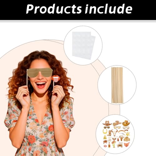 25 Pcs Cowboy Photo Booth Props Kit Cowboy Photo Props Party Supplies Favors Decorations Selfie Prop Photography Photobooth Selfie Supplies