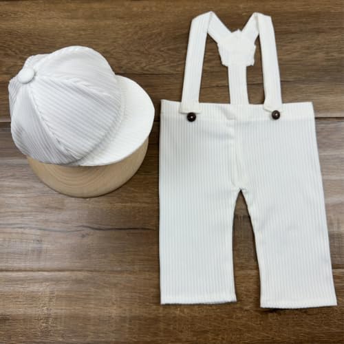 Newborn Baby Boy Suspender Pants Photo Outfits Gentleman Photography Outfit Girl - color: White