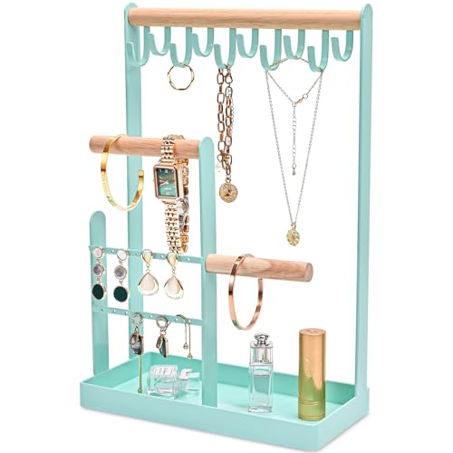 ProCase Cute Jewelry Stand, Aesthetic Jewelry Organizer for Dresser Vanity, Jewelry Holder Display for Necklaces Earrings, Gifts for Teen Girls Women, Bedroom Dorm Decor -Medium, Aqua - color: Aqua, size: 12.6" Height