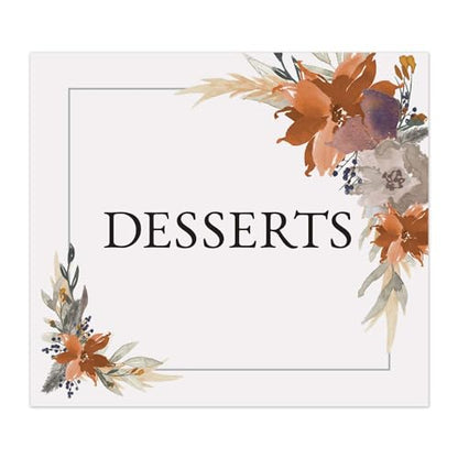 Indie Autumn Floral Desserts Sign / 8" x 9" Trendy Wedding Event Sign/Boho Fall Feather Table Top Dessert Event/Sweets And Treats Table Plaque/Made In The USA - color: Indie Autumn Floral, style: Desserts