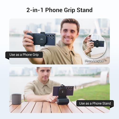 KIWIFOTOS Travel Phone Camera Grip Smartphones Camera Handle with Remote Control & Cold Shoe Mount for Xiaomi 17 15 Ultra Samsung S24 Mate 60 Selfie Vlog Video Shooting - color: Clip on Phone Camera Grip Black