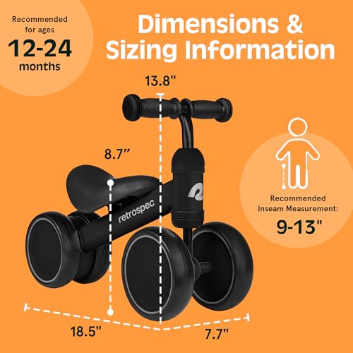 Retrospec Cricket Baby Balance Bike, 4-Wheel Ride-On Toy for Ages 12-24 Months – First Bike & Toddler Bike for 1 Year Old Boys & Girls, First Birthday Gift - color: Black