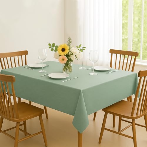 Tablecloths 60x102 Inches Textured Fabric,Natural Water Resistant Spill Proof Table Cloth Washable Small Card Folding Table Covers for Dining, Wedding and Parties，Sage Green - color: Sage Green, size: 60" x 102" (Rectangular)