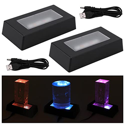 2 Pack LED Light Stand Base Rectangle Display Pedestal Lighted Box for Acrylic 3D Crystal Glass Artwork,Holiday Party Decoration(black)