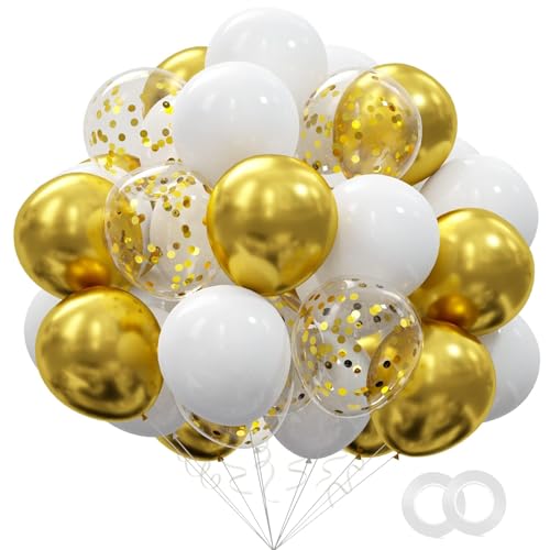 62pcs Gold White Balloons Kit - 12 Inches Gold White Confetti Party Decoration Balloons for Graduation Baby Shower Birthday Wedding Party Decorations Supplies - color: White Gold