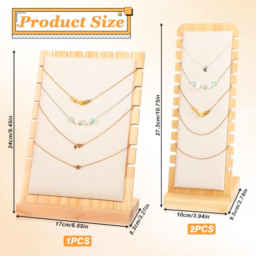 3PCS Wood Necklace Display Stands,Necklace Display Stands Necklaces for Vendors Multi-rung Design Necklaces Displays Storage Non-scratch Surface Jewelry Displays for Vendors-2 Sizes
