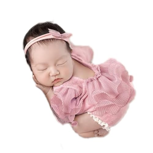 Newborn Photography Outfits Girl Baby Photo Tutu Dress Newborn Photoshoot Romper Baby Picture Lace Outfit - color: Red2