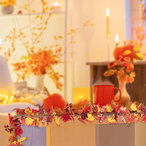 Helimoto Fall Outdoor Garland, 8 Pack 47.2 FT Hanging Fall Garland, Artificial Maple Indoor Autumn Leaves Garlands, Fall Decorations for Home Thanksgiving Decor Wedding Party Wall Fireplace Mantle - color: Brown, size: 8 Pcs