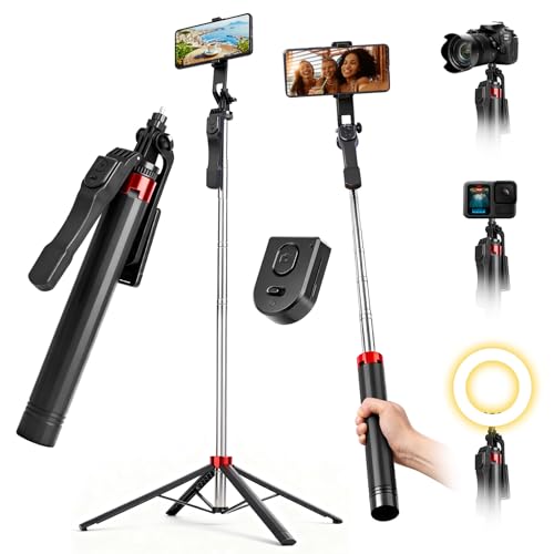 71" Phone Tripod Selfie Stick for iPhone/Android/Camera, Cell Phone Tripod Stand with Wireless Remote Control, Extendable Phone Mount 360° Rotation - style: 4-Feet Tripod