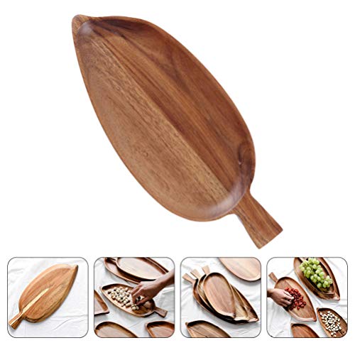 Cabilock 1pc Decorative Leaf Shaped Wooden Food Serving Tray Light Brown Acacia Dish for Desserts Snacks and Breakfast for Home Kitchen Dining Room and Photography